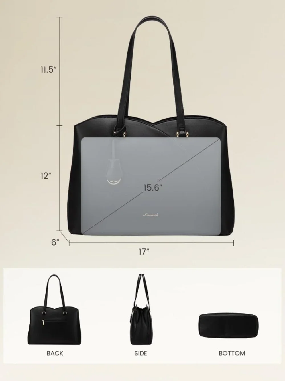 Stylish Black Laptop Tote Bag for Women - Large Work Bag, Teacher Briefcase